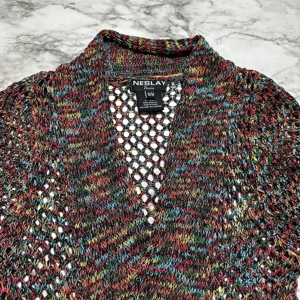 Neslay Paris Women's Knit Rainbow MultiColor Open Wear Cardigan Size S/M - Picture 2 of 10